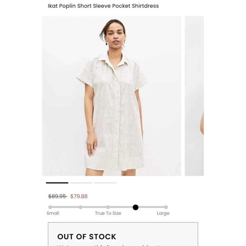 LOFT Beige Ikat Shirt Dress Small Cotton Collared Mini Casual